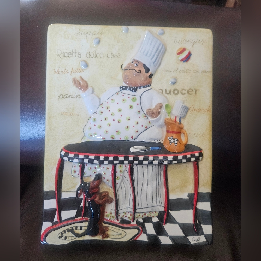 Decorative Chef Wall Plaque - Colorful Kitchen Art VTG Dena Marie